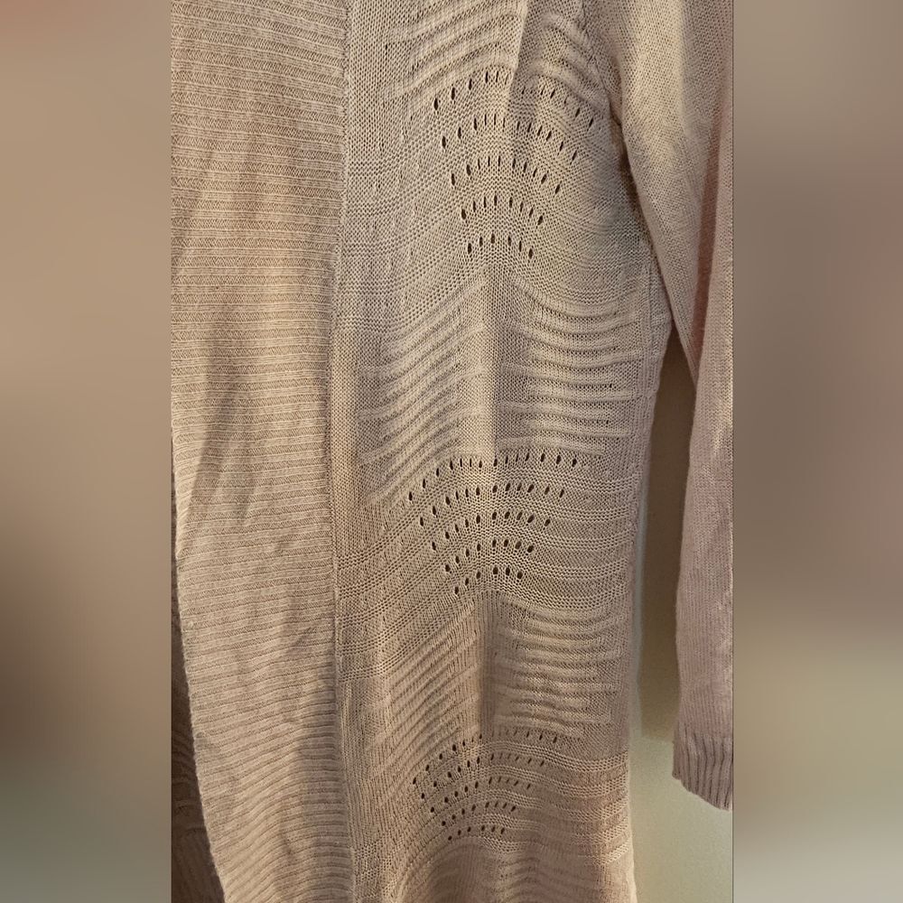 212 Collection Women's Size S Cardigan Sweater Tan 3/4 sleeves, Open Front - Picture 4 of 7